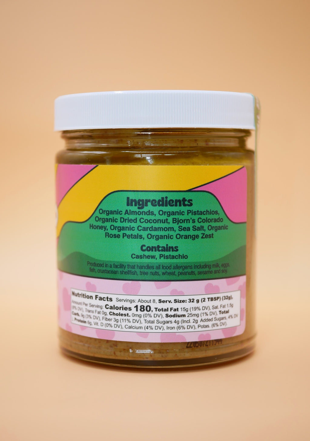 Love Cake jar label showing ingredients and nutrition facts