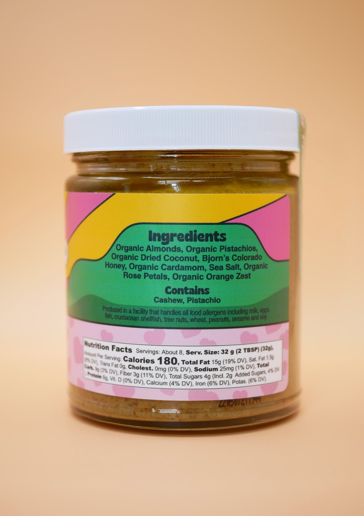 Love Cake jar label showing ingredients and nutrition facts