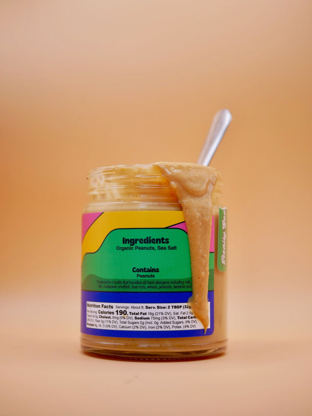 Salty Peanut jar label showing ingredients and nutrition facts
