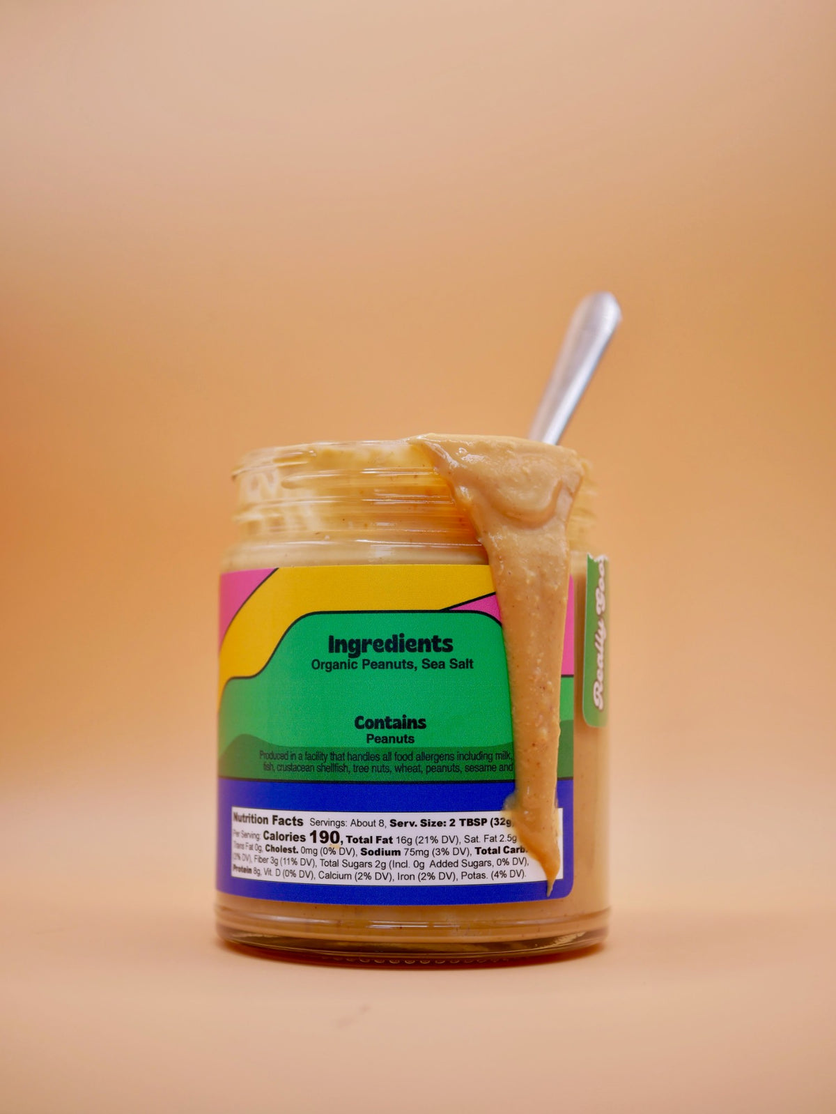 Salty Peanut jar label showing ingredients and nutrition facts